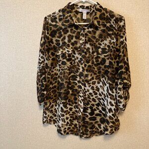 Ambiance Apparel Woman's Leopard Print Blouse Size L